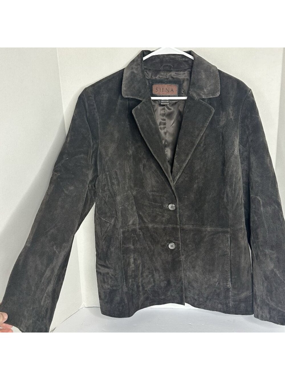 Vintage SIENA Dark Brown Suede Leather Blazer Jacket Size 16 Fitted Y2K Style